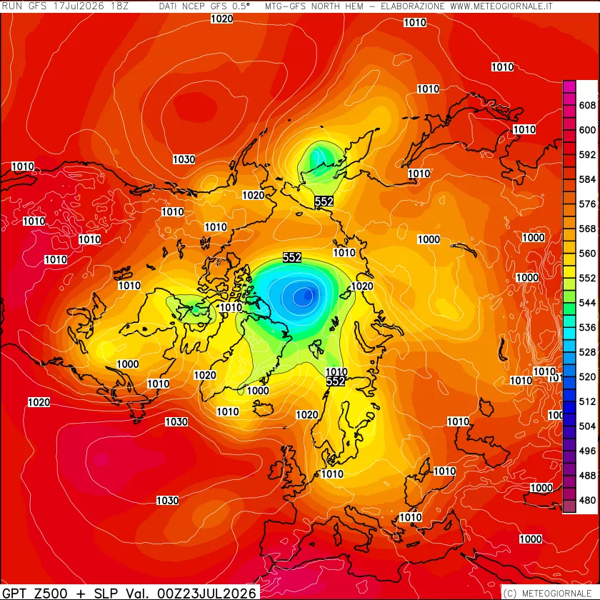 mappa Geopotenziali a 500 hPa + Pressione sul livello del mare