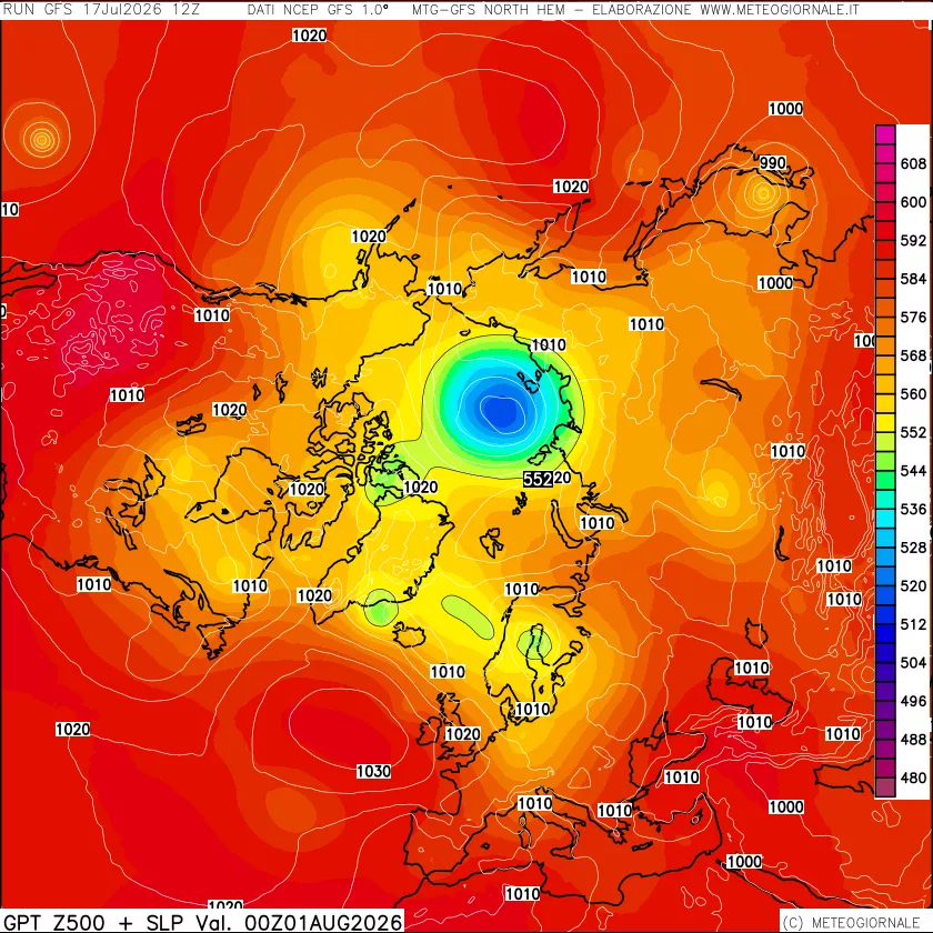 mappa Geopotenziali a 500 hPa + Pressione sul livello del mare