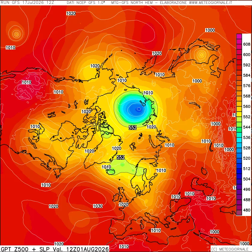 mappa Geopotenziali a 500 hPa + Pressione sul livello del mare