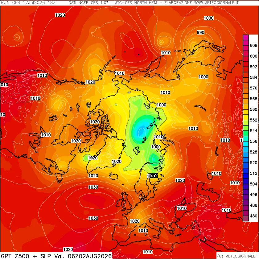 mappa Geopotenziali a 500 hPa + Pressione sul livello del mare