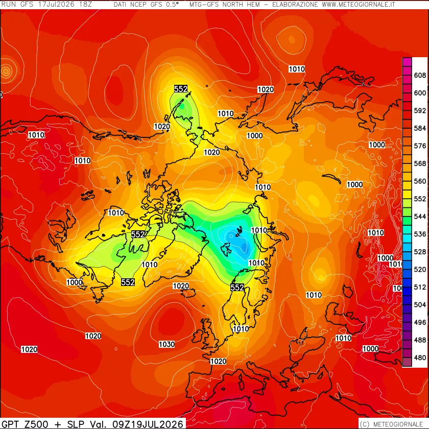 mappa Geopotenziali a 500 hPa + Pressione sul livello del mare