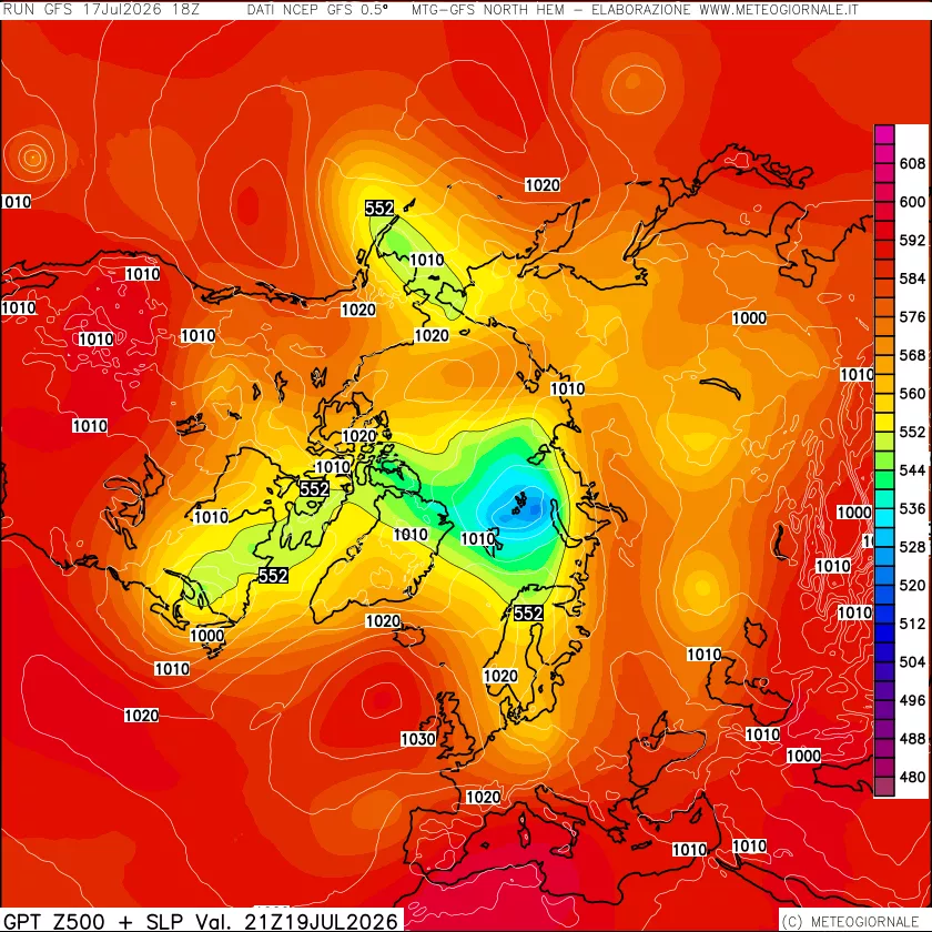 mappa Geopotenziali a 500 hPa + Pressione sul livello del mare