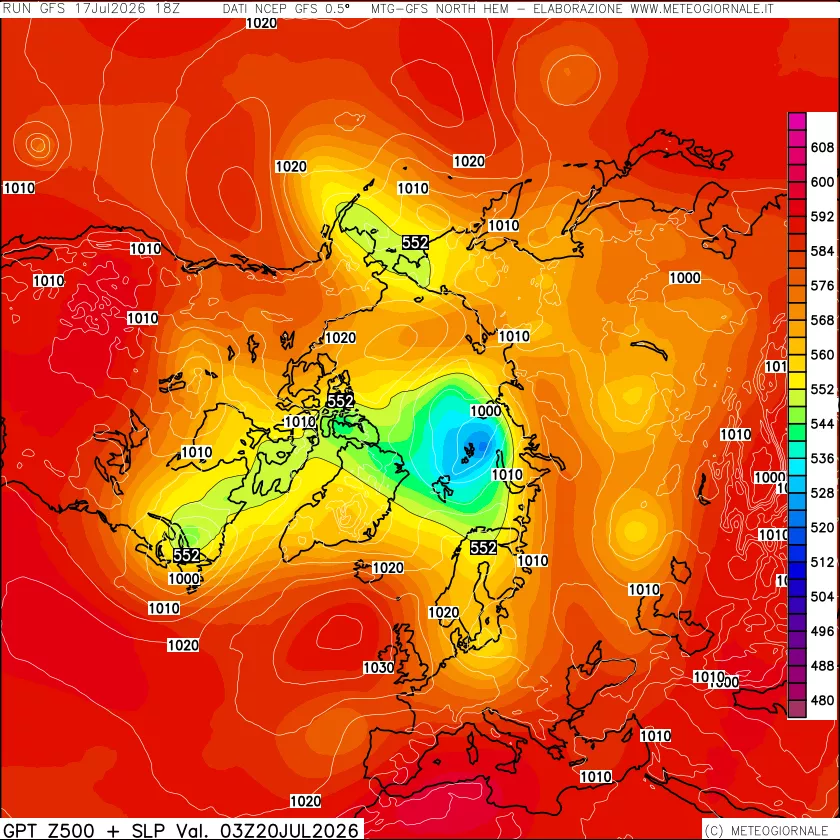 mappa Geopotenziali a 500 hPa + Pressione sul livello del mare