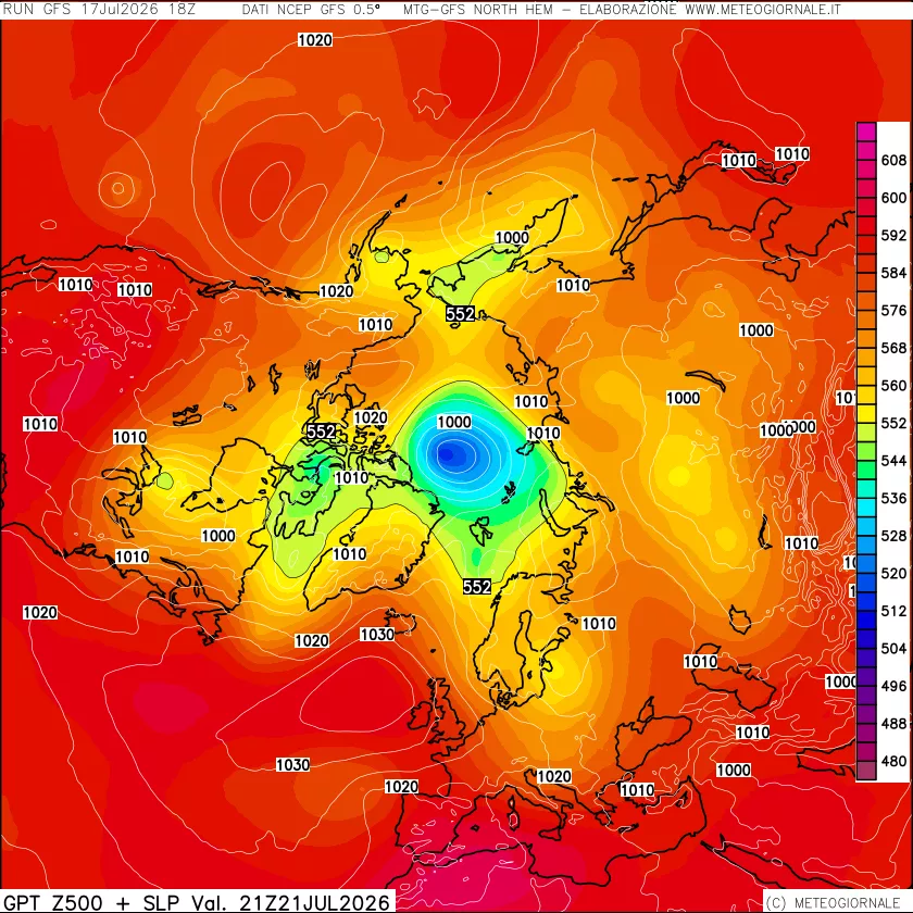 mappa Geopotenziali a 500 hPa + Pressione sul livello del mare