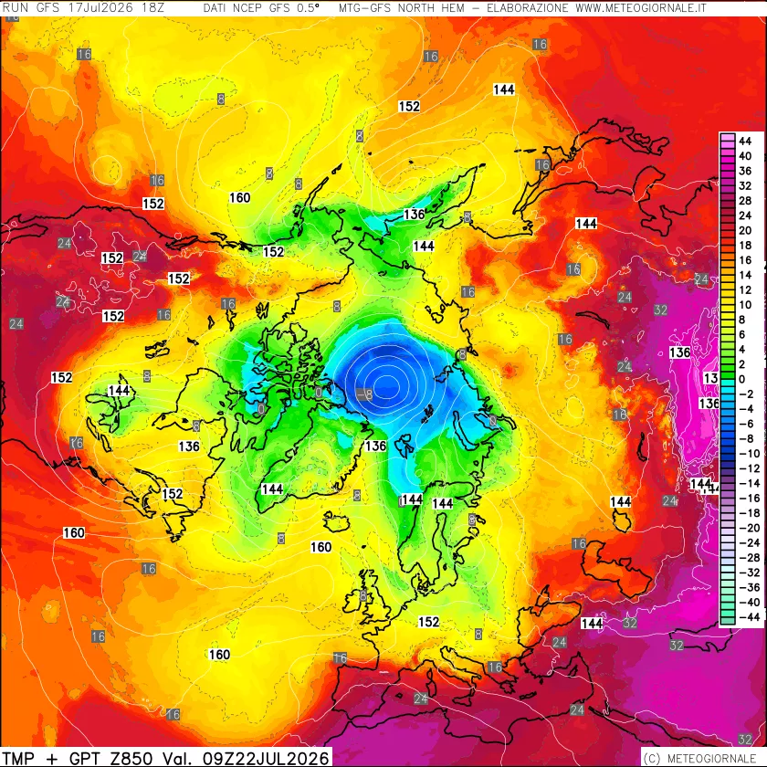 mappa Temperatura e Geopotenziale a 850 hPa