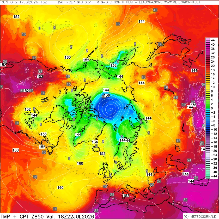 mappa Temperatura e Geopotenziale a 850 hPa