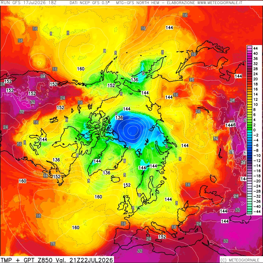 mappa Temperatura e Geopotenziale a 850 hPa