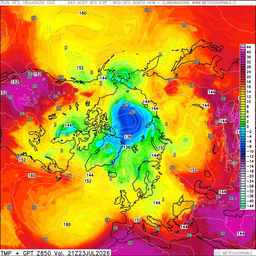 mappa Temperatura e Geopotenziale a 850 hPa
