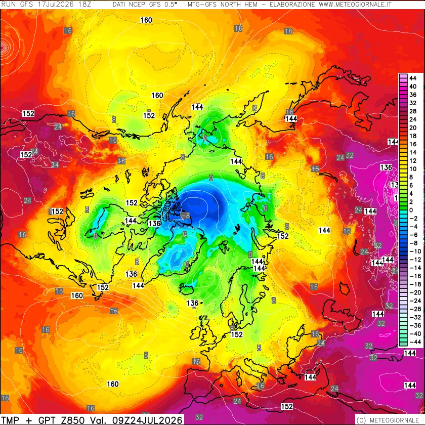 mappa Temperatura e Geopotenziale a 850 hPa