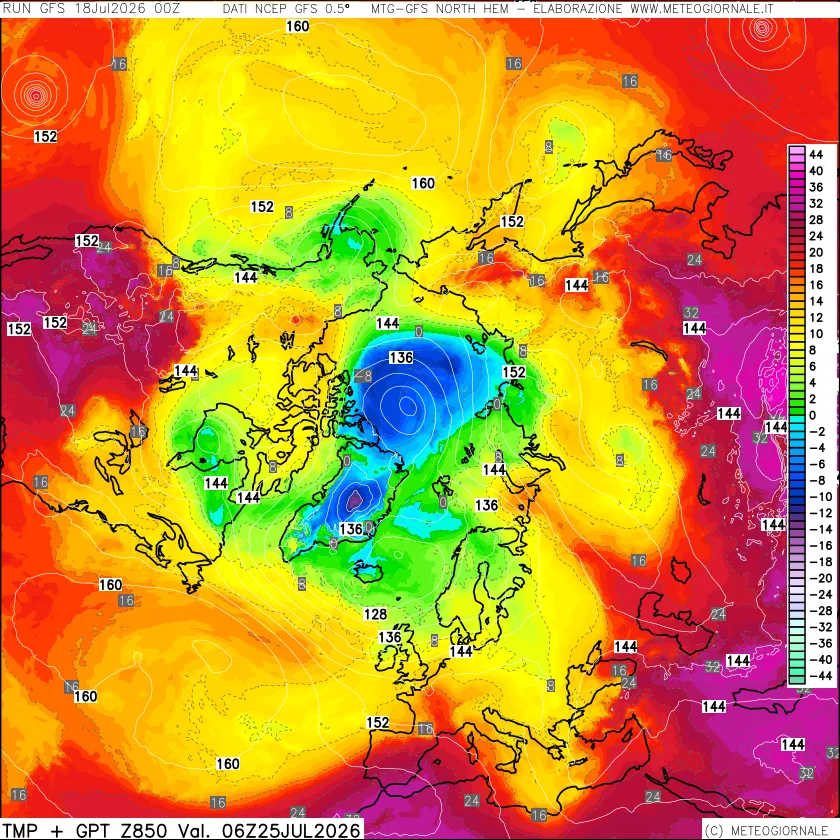 mappa Temperatura e Geopotenziale a 850 hPa
