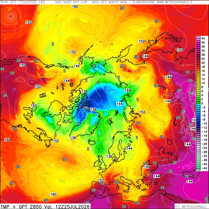 mappa Temperatura e Geopotenziale a 850 hPa