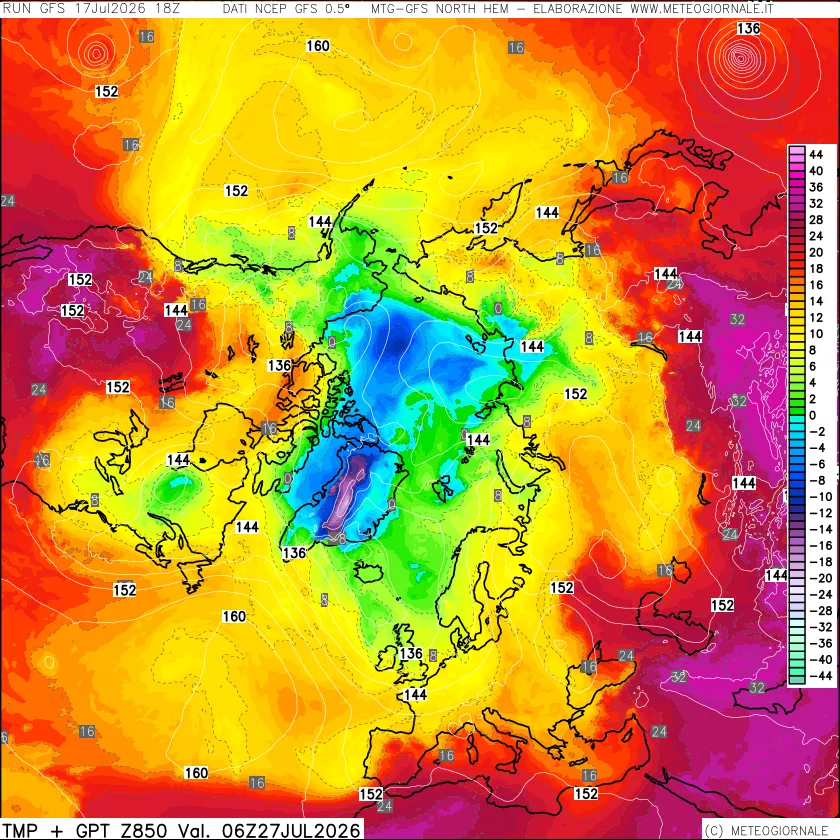 mappa Temperatura e Geopotenziale a 850 hPa