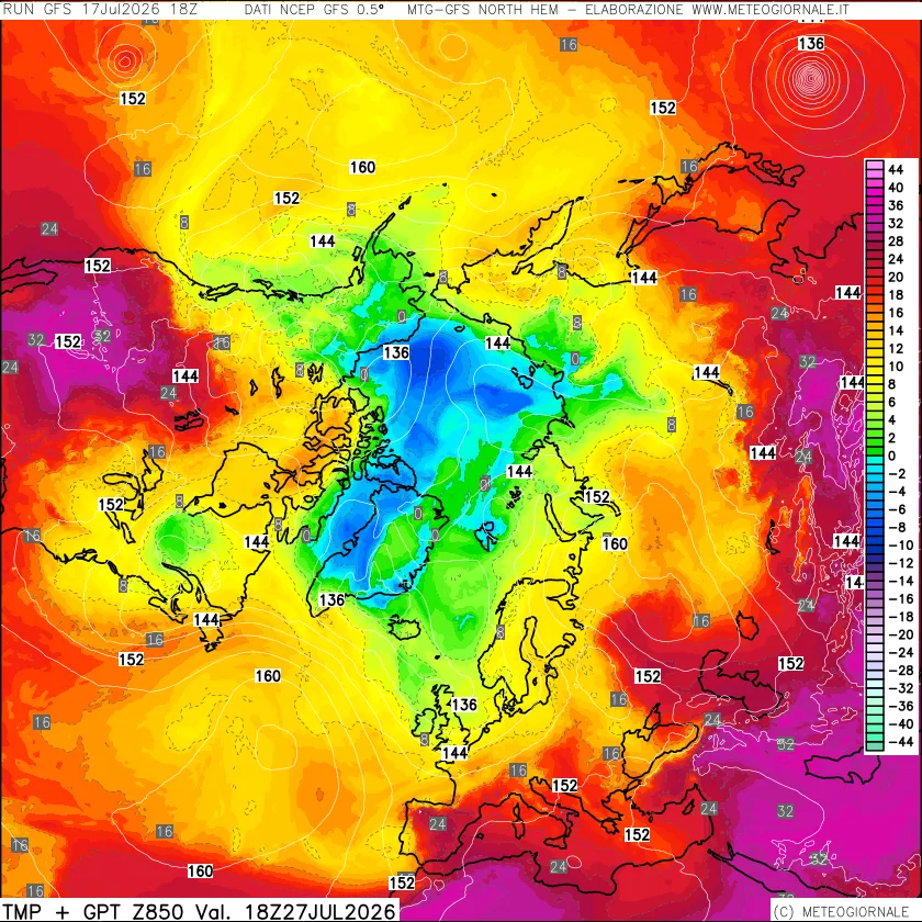 mappa Temperatura e Geopotenziale a 850 hPa