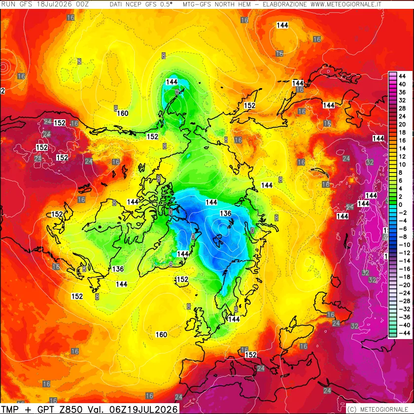 mappa Temperatura e Geopotenziale a 850 hPa