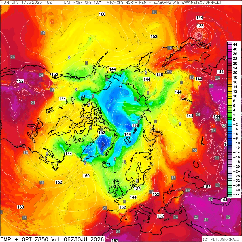 mappa Temperatura e Geopotenziale a 850 hPa