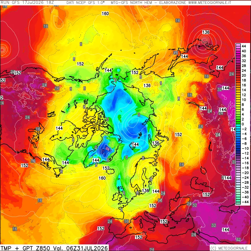 mappa Temperatura e Geopotenziale a 850 hPa