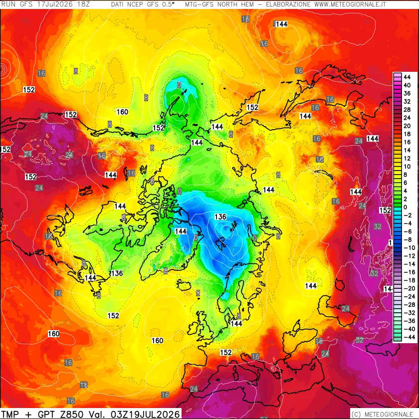 mappa Temperatura e Geopotenziale a 850 hPa
