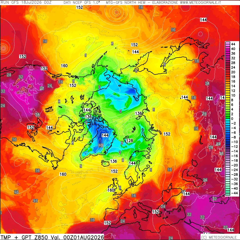 mappa Temperatura e Geopotenziale a 850 hPa