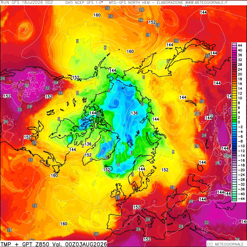 mappa Temperatura e Geopotenziale a 850 hPa