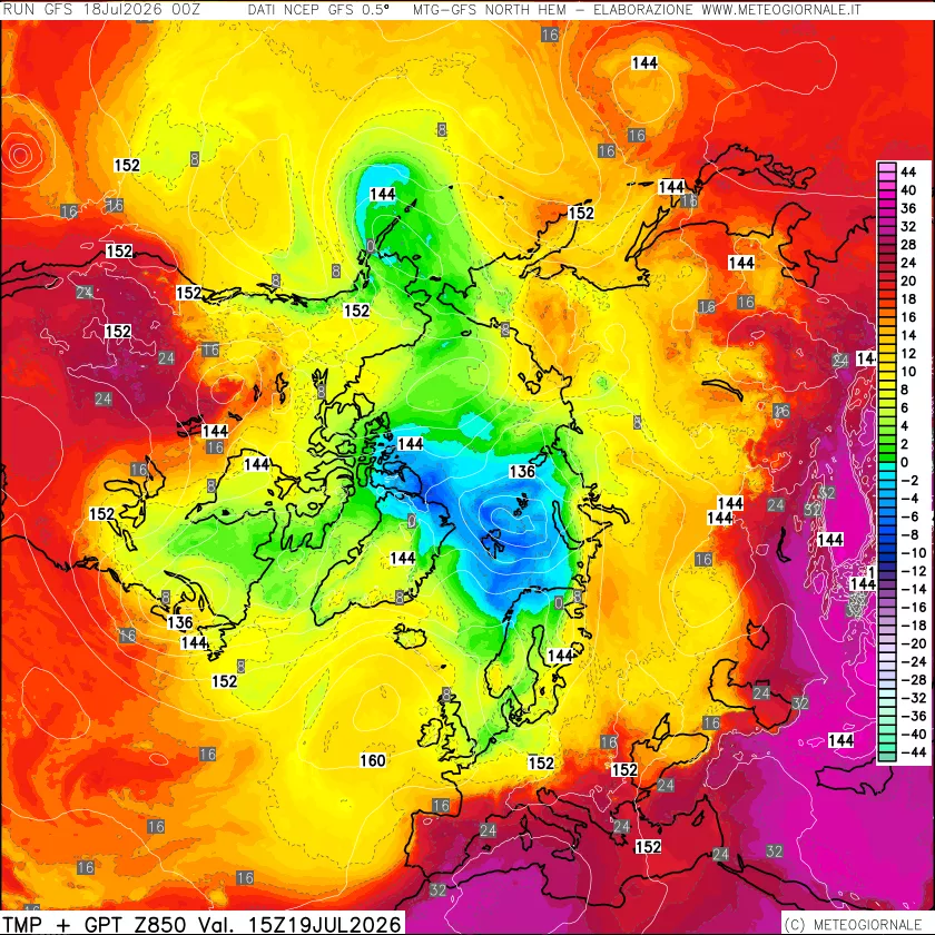 mappa Temperatura e Geopotenziale a 850 hPa