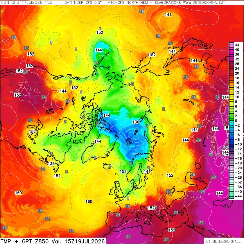 mappa Temperatura e Geopotenziale a 850 hPa