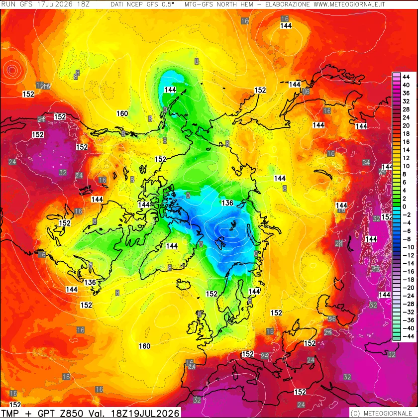 mappa Temperatura e Geopotenziale a 850 hPa
