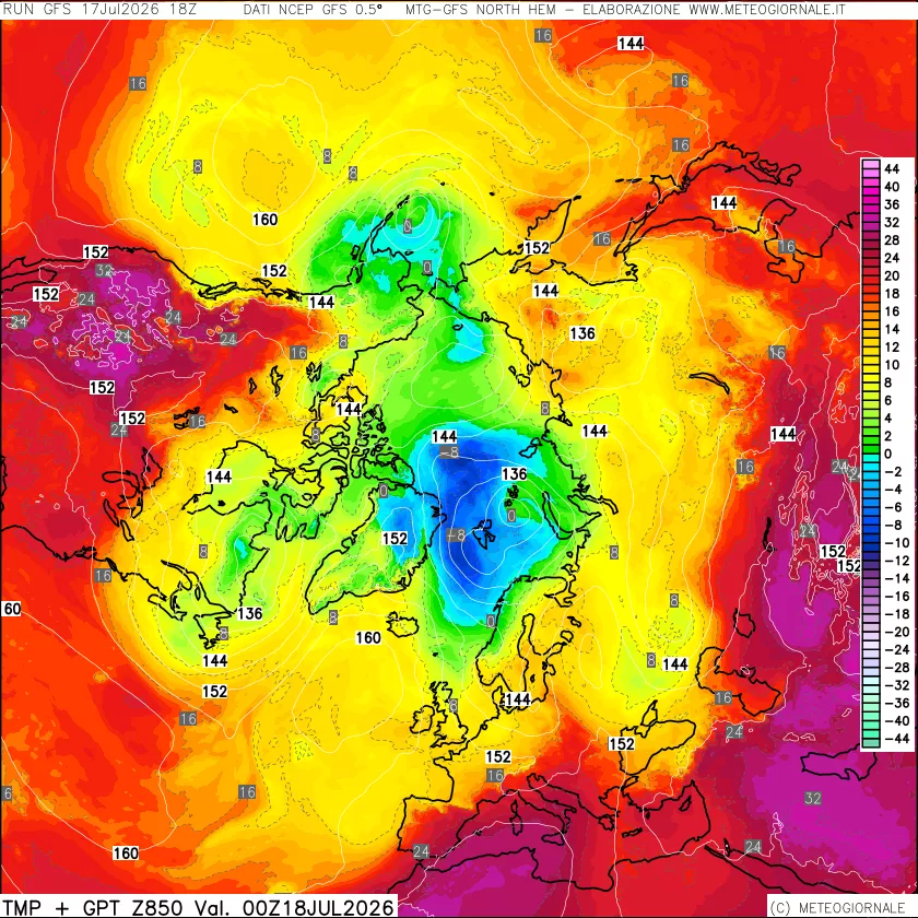 mappa Temperatura e Geopotenziale a 850 hPa