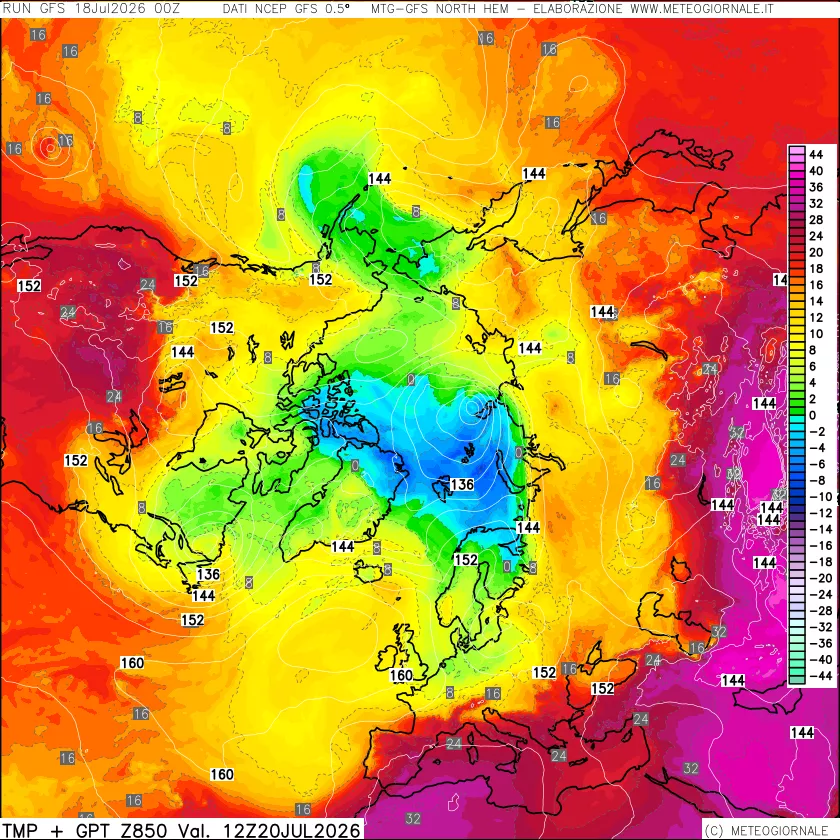 mappa Temperatura e Geopotenziale a 850 hPa