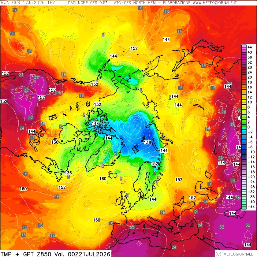 mappa Temperatura e Geopotenziale a 850 hPa