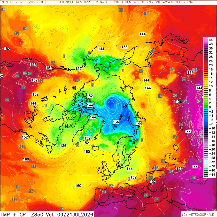 mappa Temperatura e Geopotenziale a 850 hPa
