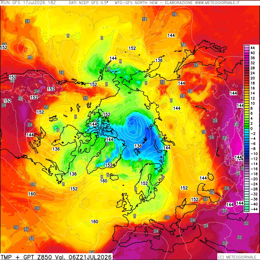 mappa Temperatura e Geopotenziale a 850 hPa
