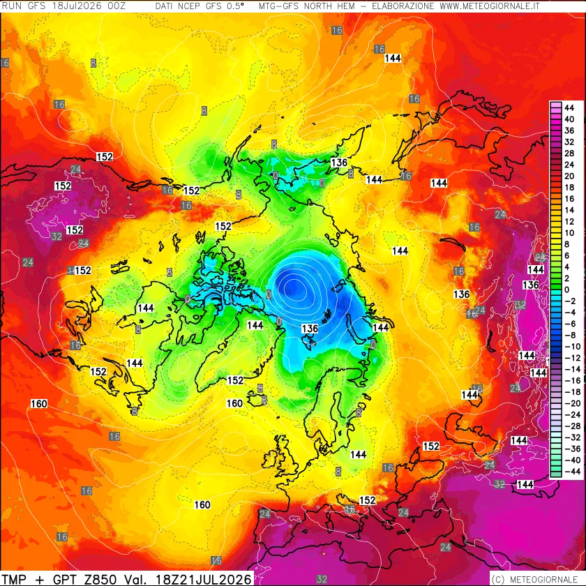 mappa Temperatura e Geopotenziale a 850 hPa