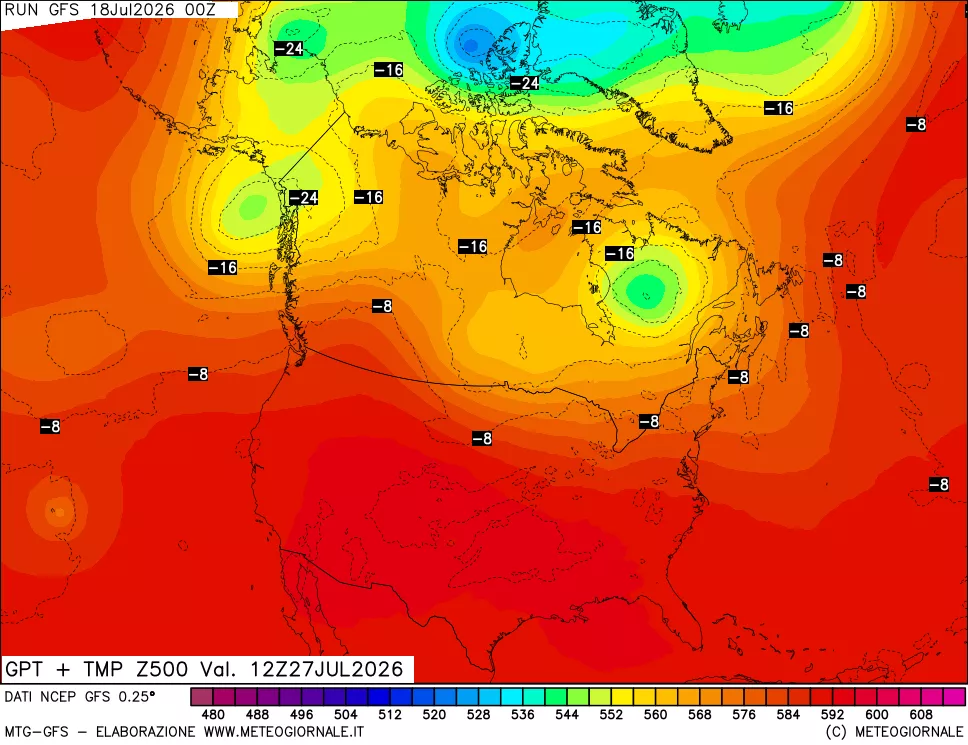 mappa 500 hPa GPT + Temp