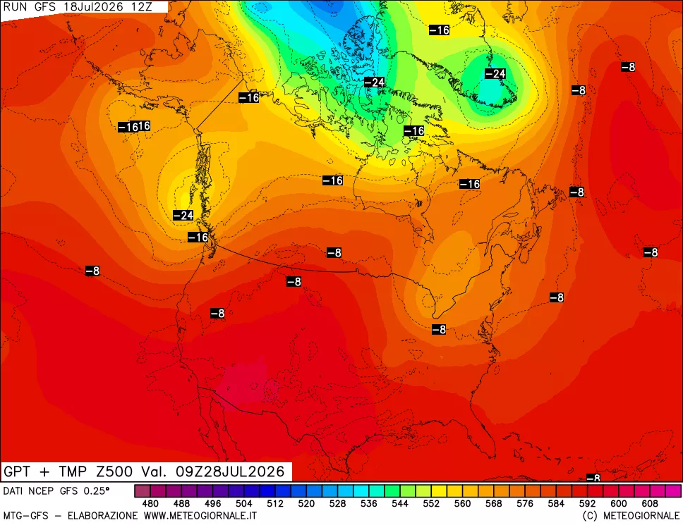 mappa 500 hPa GPT + Temp