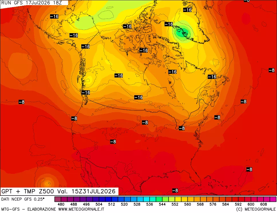 mappa 500 hPa GPT + Temp