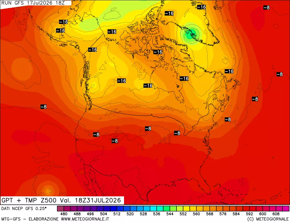 mappa 500 hPa GPT + Temp