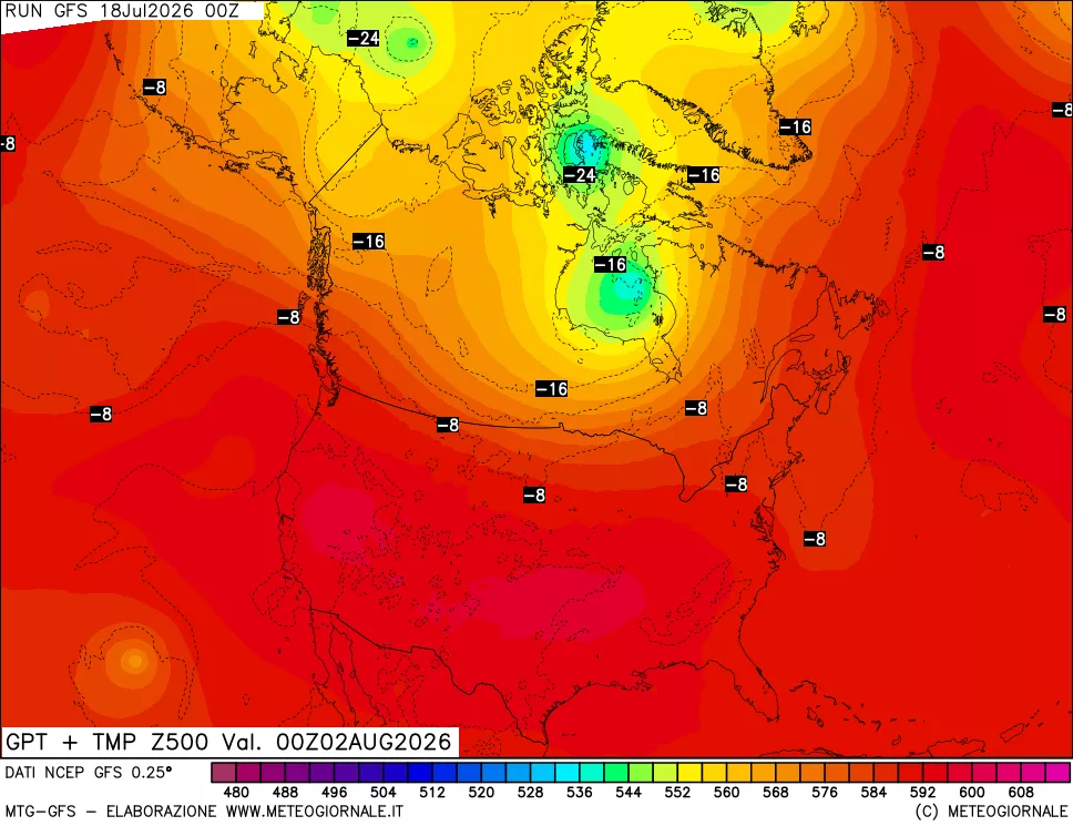 mappa 500 hPa GPT + Temp
