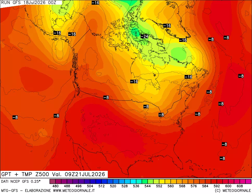 mappa 500 hPa GPT + Temp