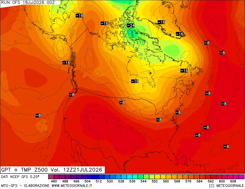 mappa 500 hPa GPT + Temp