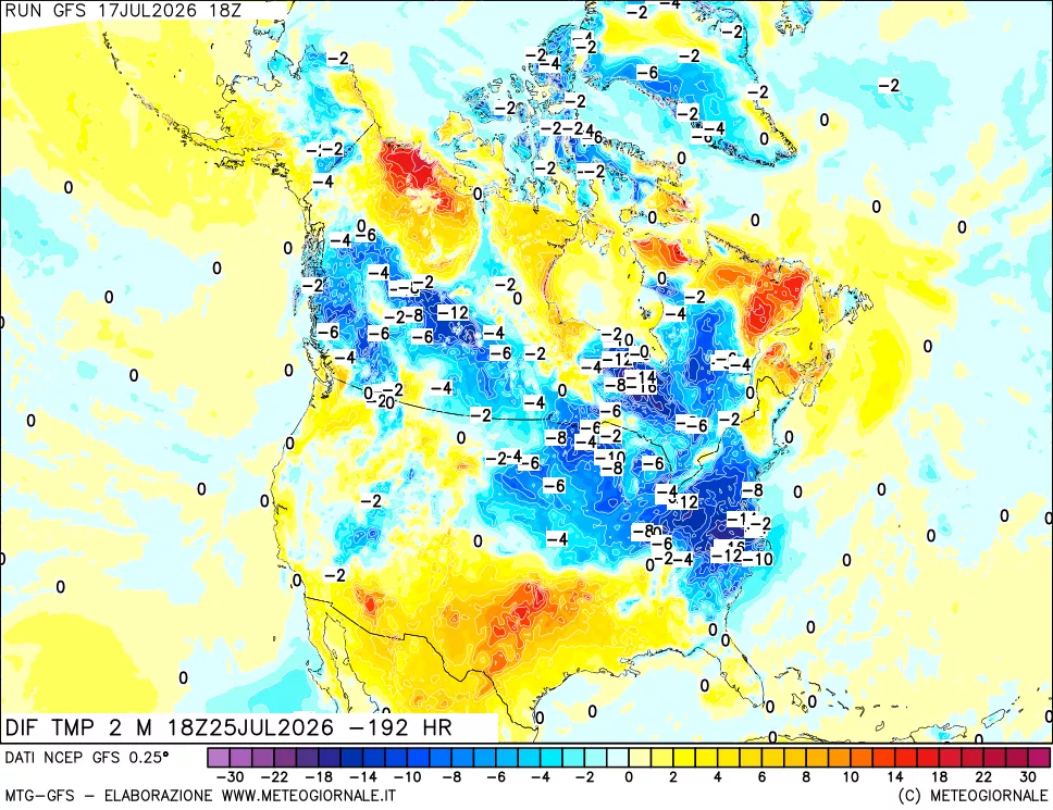 mappa Dif. Temp a 2 metri Valid - Init