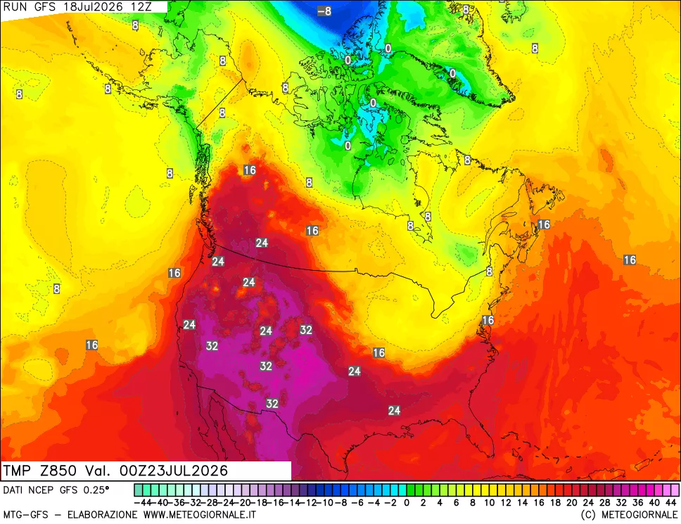 mappa 850 hPa Temp