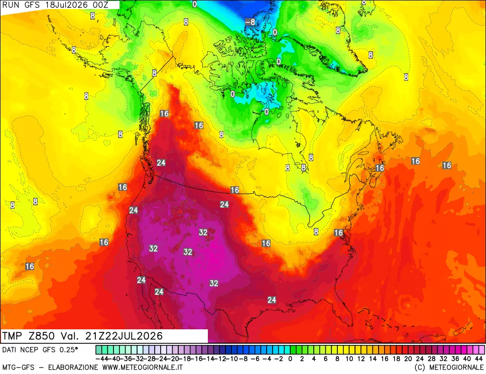 mappa 850 hPa Temp