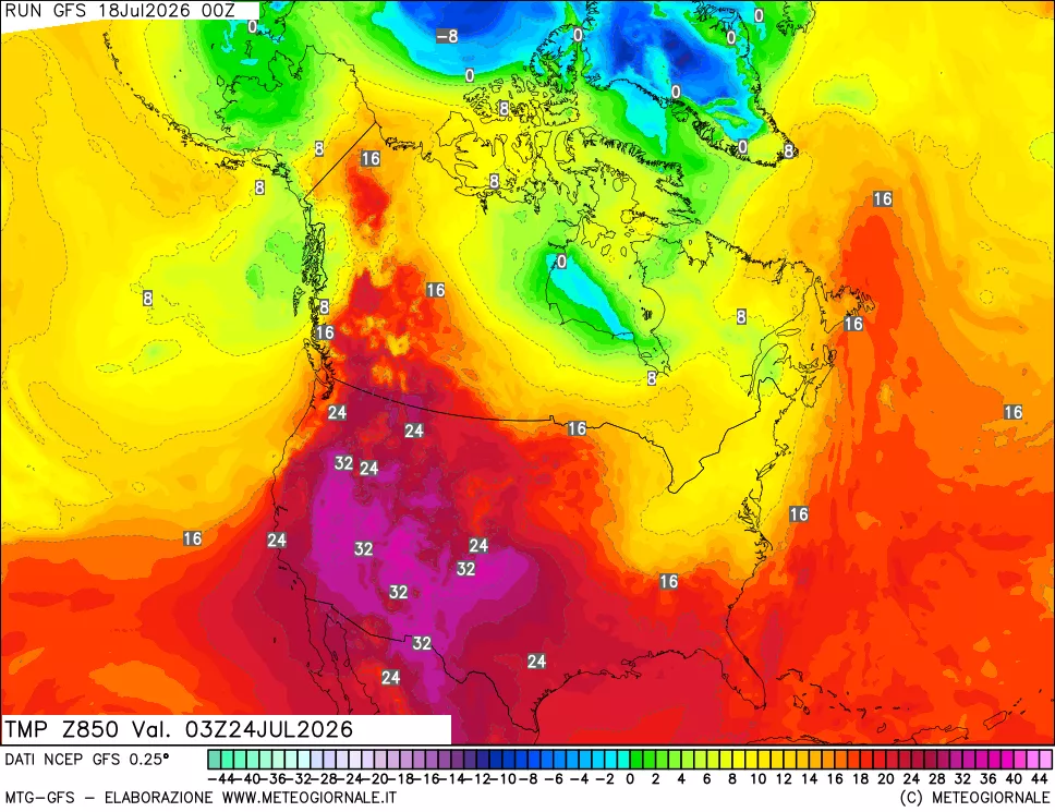 mappa 850 hPa Temp
