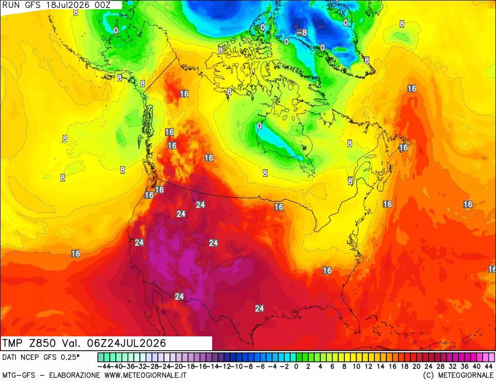 mappa 850 hPa Temp
