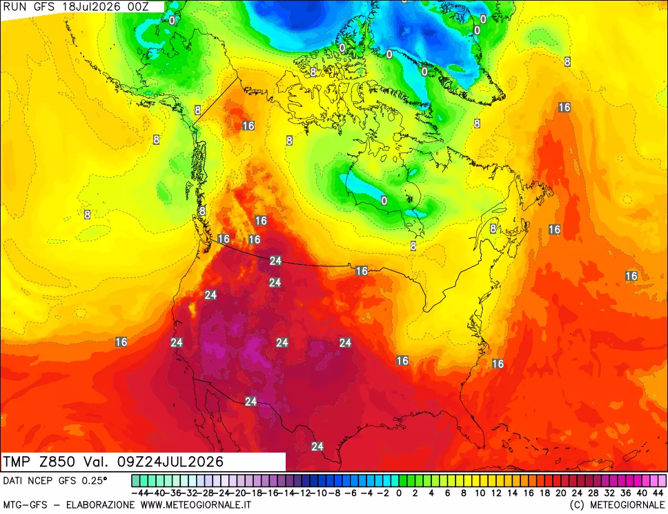 mappa 850 hPa Temp