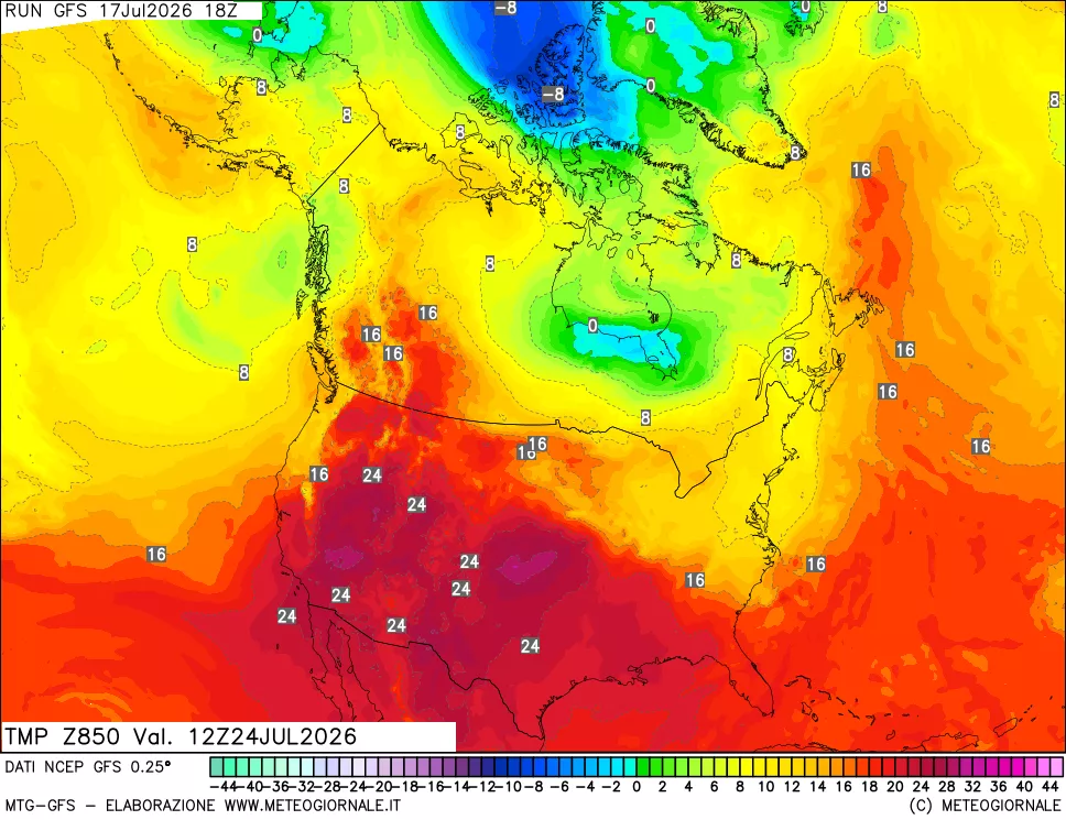 mappa 850 hPa Temp
