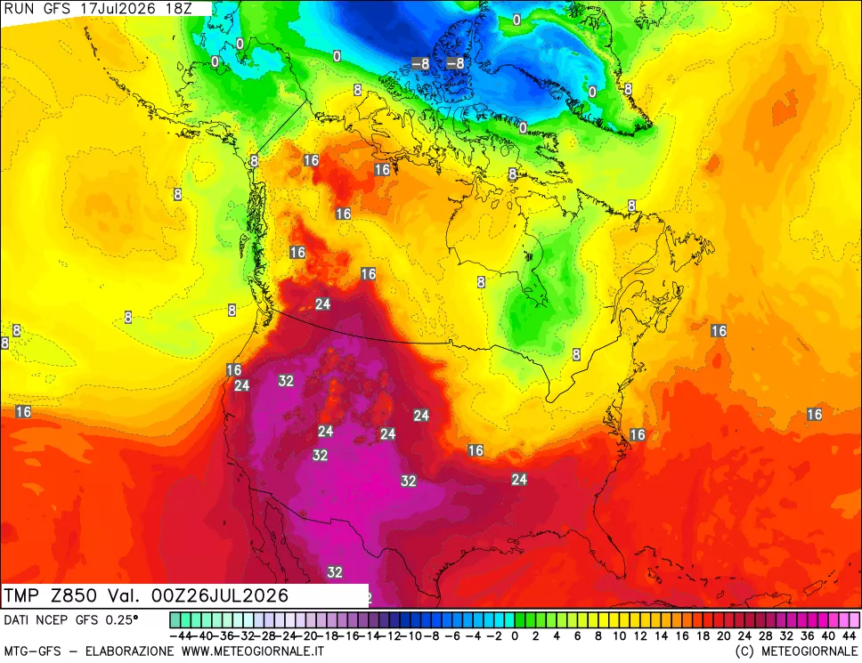 mappa 850 hPa Temp