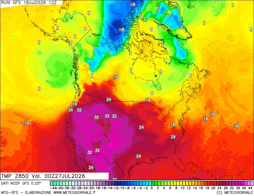 mappa 850 hPa Temp