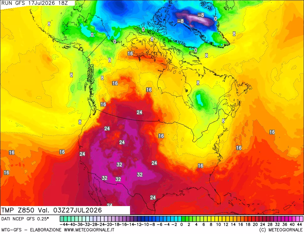 mappa 850 hPa Temp