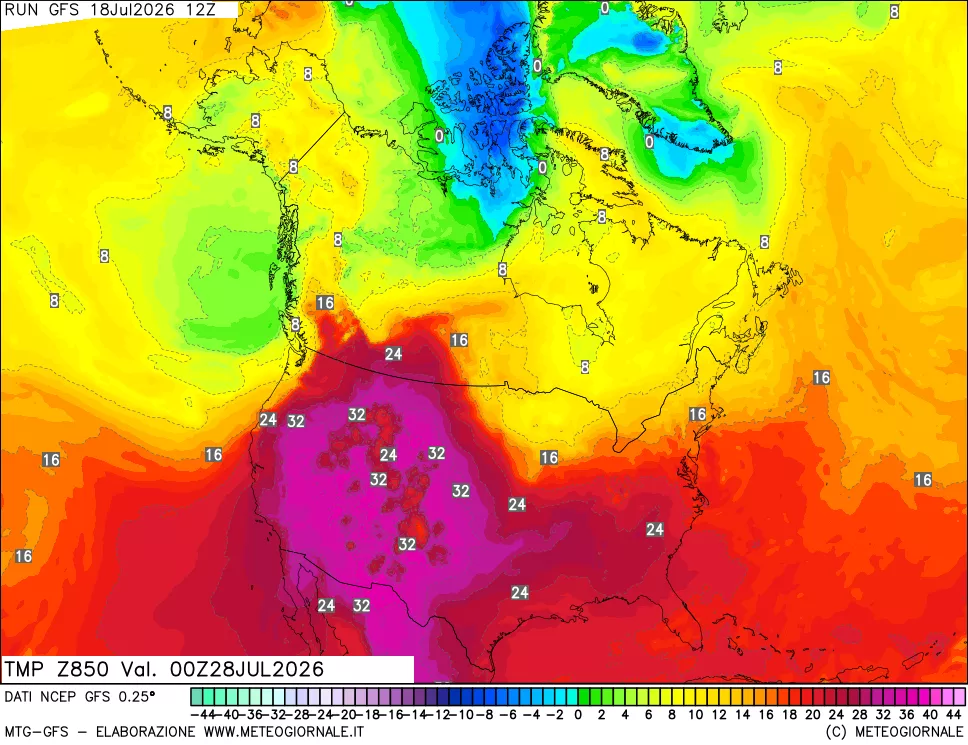 mappa 850 hPa Temp